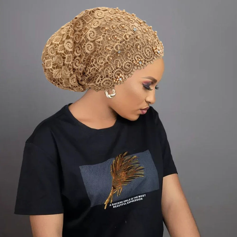 Turban perlé de luxe pour femme, couvre-chef africain pour femme, chapeau musulman d'été, chimio contre le cancer