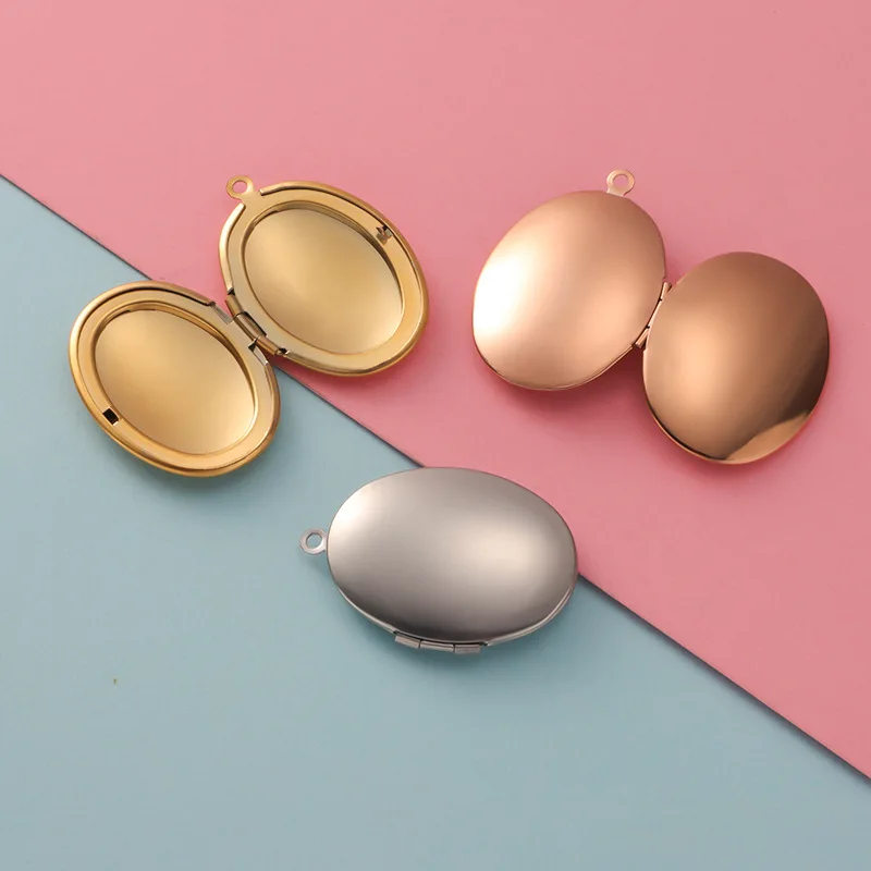 

20pcs Cross-Border Mirror Polished Stainless Steel Oval Frame Openable Photo Box Necklace Pendant24x33.5mm