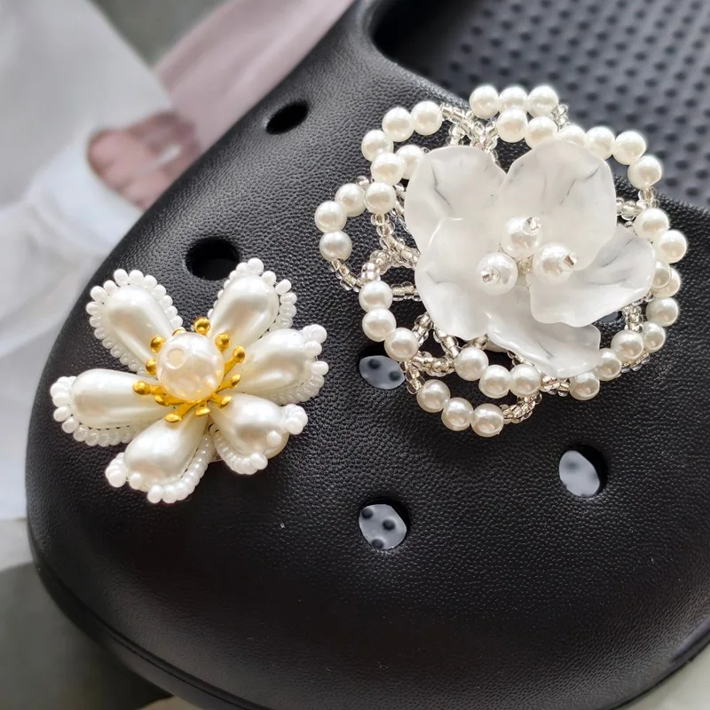 Shoe Charms Handmade Sculpted Floral Teardrop Beads Resin Colorful Pearl Clog Decorative DIY Accessory for Summer Beach