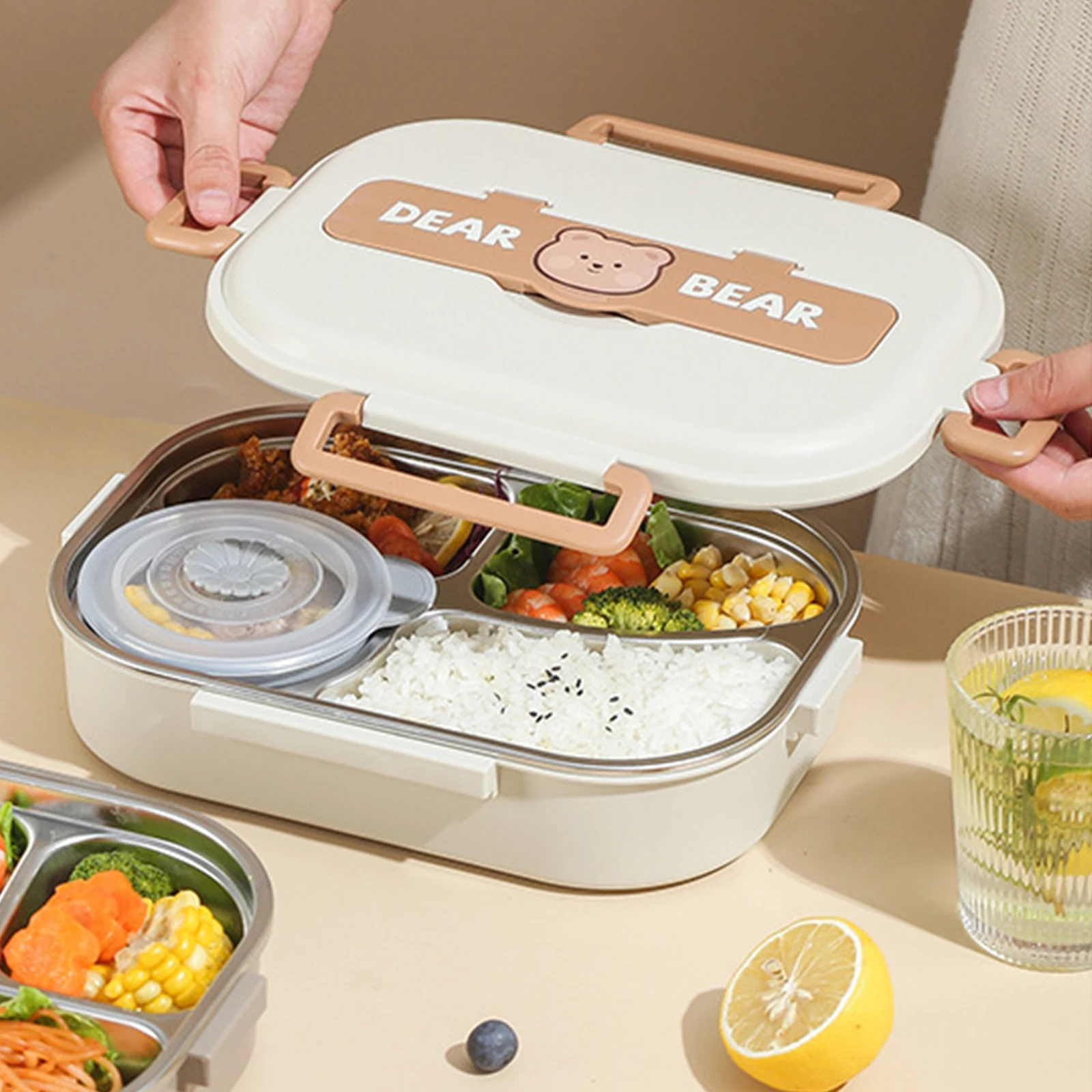 304 Stainless Steel Heat Insulation Bento Cases 4 Compartments Thermal Students Handy Lunch Box Home Accessories