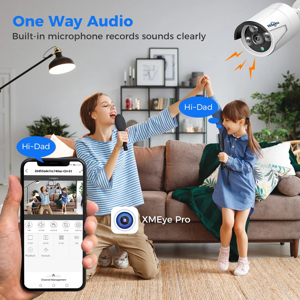 Hiseeu-Caméra IP POE HD 4MP/5MP, étanche IP66, avec vision nocturne, pour système de vidéosurveillance domestique XMEye