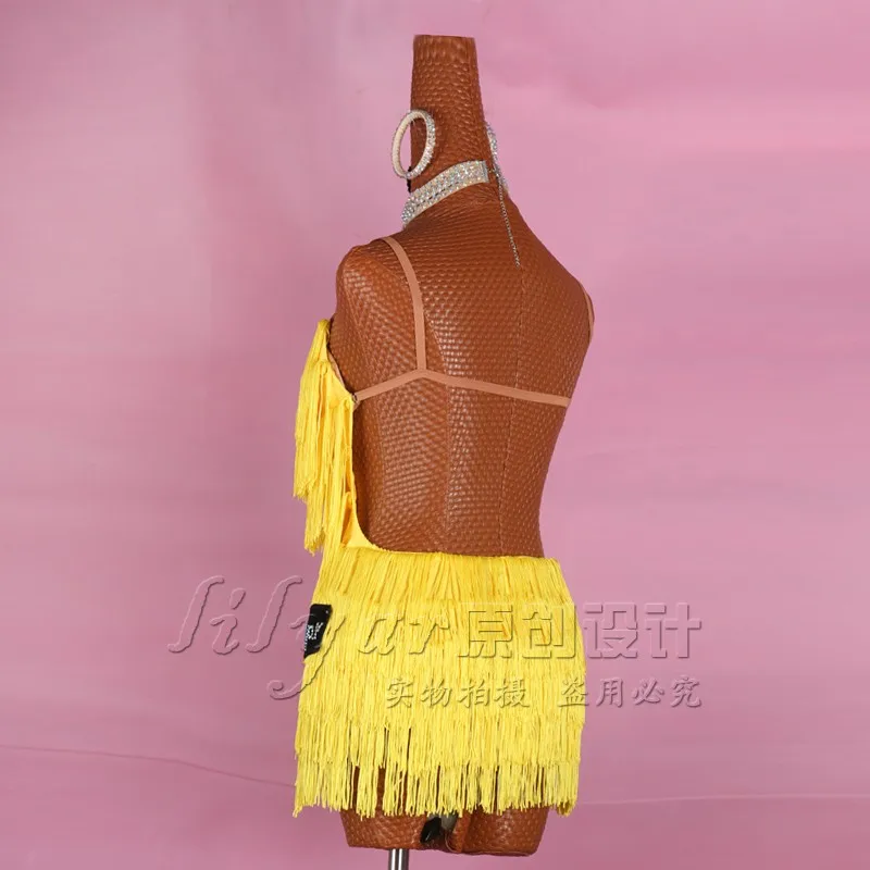 Vestido de baile latino de competición, falda de Salsa, disfraces de Pole Dancing, falda de actuación, borla, personalizado para adultos y niños,