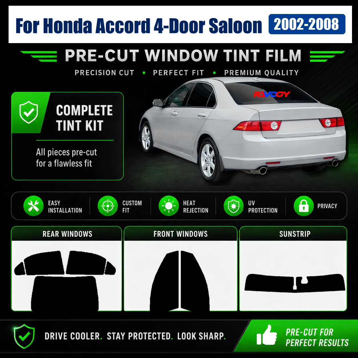 For Honda Accord 4-Door Saloon 2002-2008 Tinted Full Set Window Tint Film DIY Install Kit