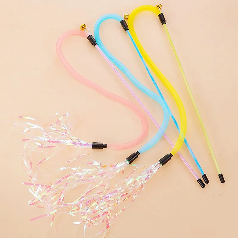 Cat Toy Feather Cats Teaser Tassel Stick Interactive Cat Toy with Bell Elastic Net Sticks Toys for Cats Teasing Pet Products