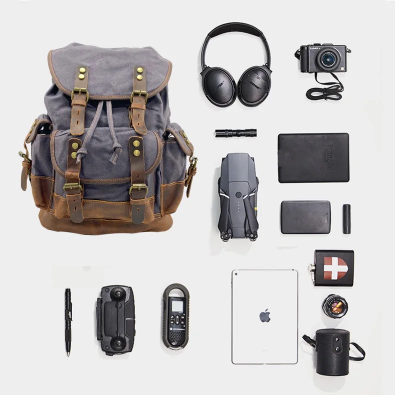 Large Capacity Europe America Style Outdoor Backpack Canvas Leather Backpack for Men Women Student Travel Hiking Climbing Bag 가방