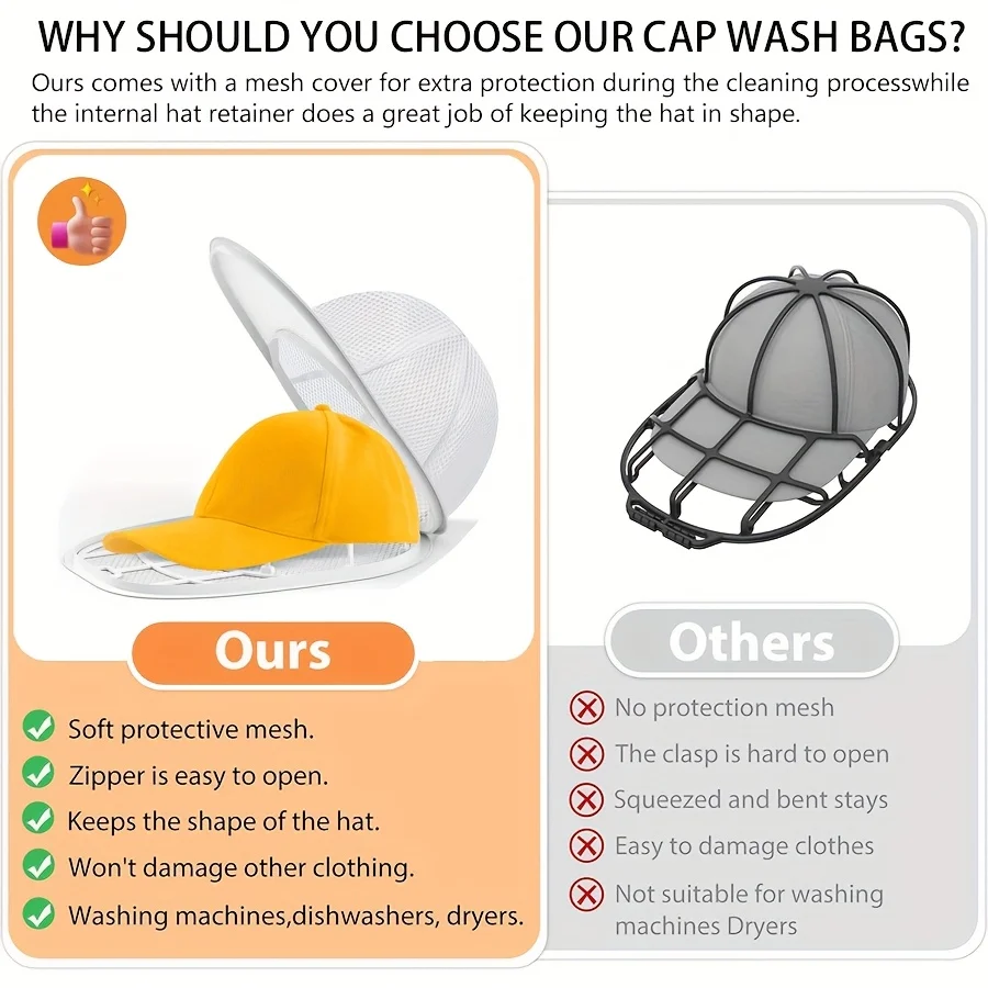قفص تنظيف غطاء الغسالة، غسالة الأغطية مع كيس شبكي، قبعة تنظيف قبعة البيسبول، مناسبة لتنظيف القبعات المختلفة