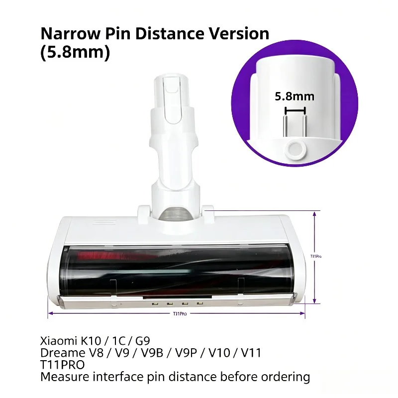 Cordless electric soft floor brush accessory compatible with Dreame V8/V9B/V10/V11, Xiaomi K10/1C/G9, and Puppy T11PRO