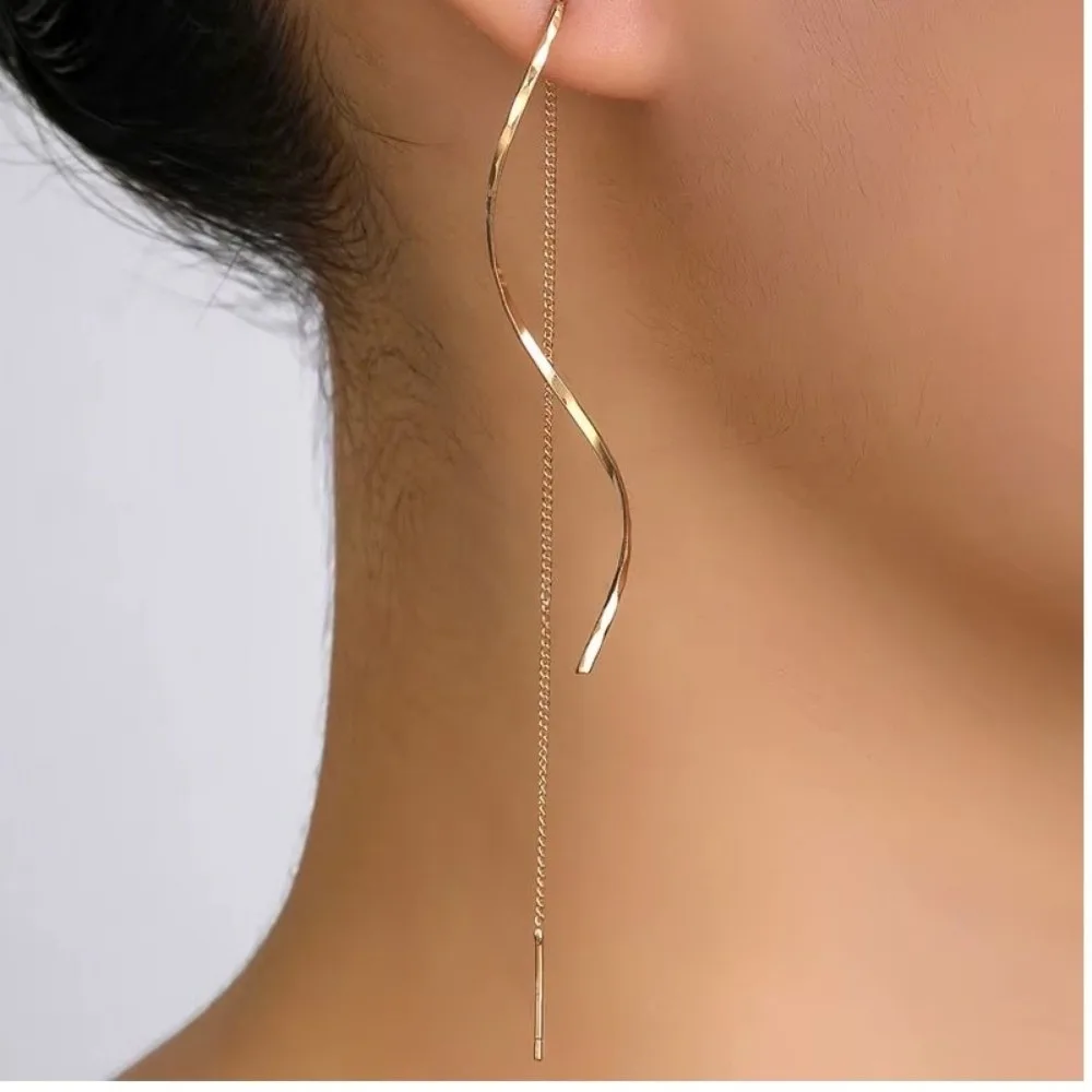 1 Pair Fashion Threader Type Long Tassel Threader Earrings Korean Style Long Chain Earrings Party Earrings Casual Wear