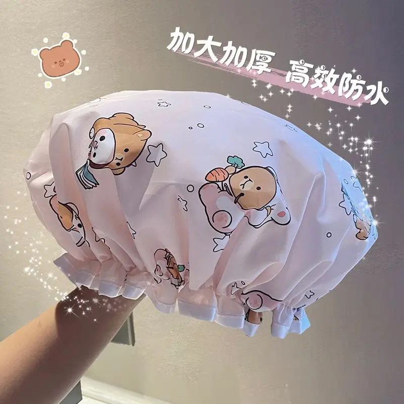 Hello Kitty Kawaii czepek prysznicowy wodoodporny czepek prysznicowy do domu nowa osłona włosów przeciw wilgociom zagęszczona dwuwarstwowa mgła olejowa w kuchni