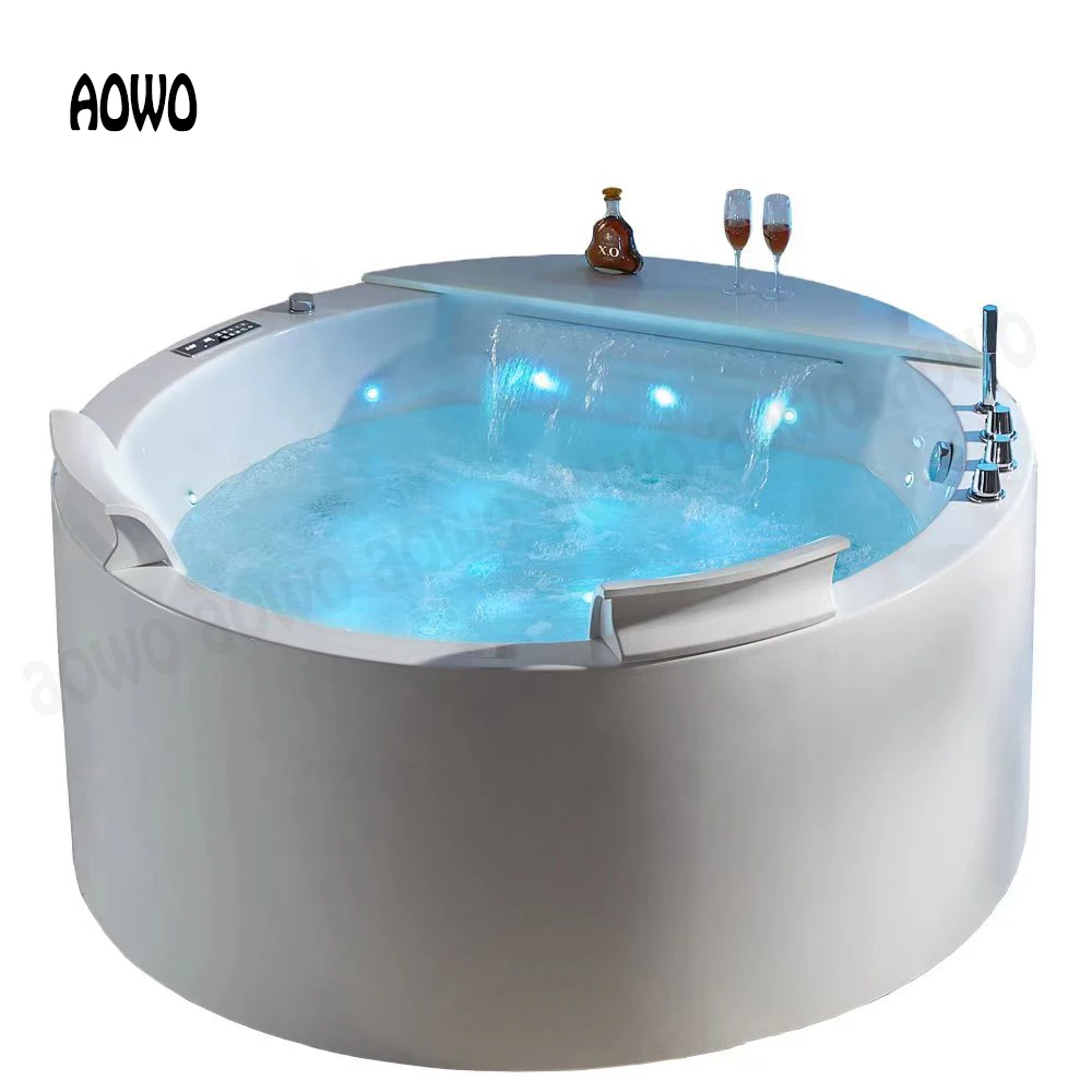 Inflatable 2 Person Outdoor Spa Jacu-zzier Round Massage Whirlpool Bathtub Waterfall with Color LED Lights High-end Acrylic