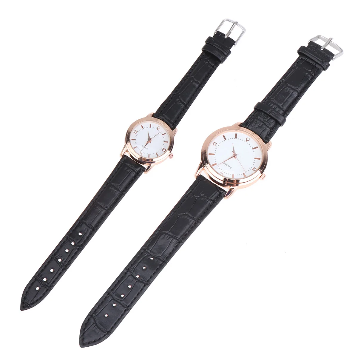 2 قطعة ساعة كوارتز للزوجين حزام أسود مريح للتنفس متعدد المقياس لهجات الماس ساعة يد عصرية للرجال والنساء #5