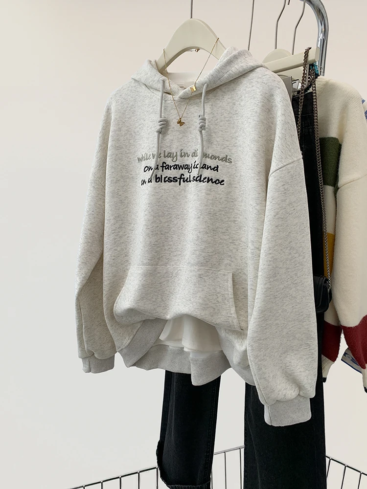 Women's Sweatshirts Solid Color Loose Letter Print Hooded Casual Sweater Coat Streetwear Women Autumn Winter New