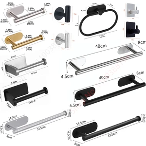 Montagem na parede suporte de papel toalha higiênico adesivo preto prata cozinha rolo suporte de papel pendurado guardanapo acessórios do banheiro wc Suporte de lenços organizador de armazenamento ganchos de aço 8 principais vendas porta toalha de papel cozinha - №7