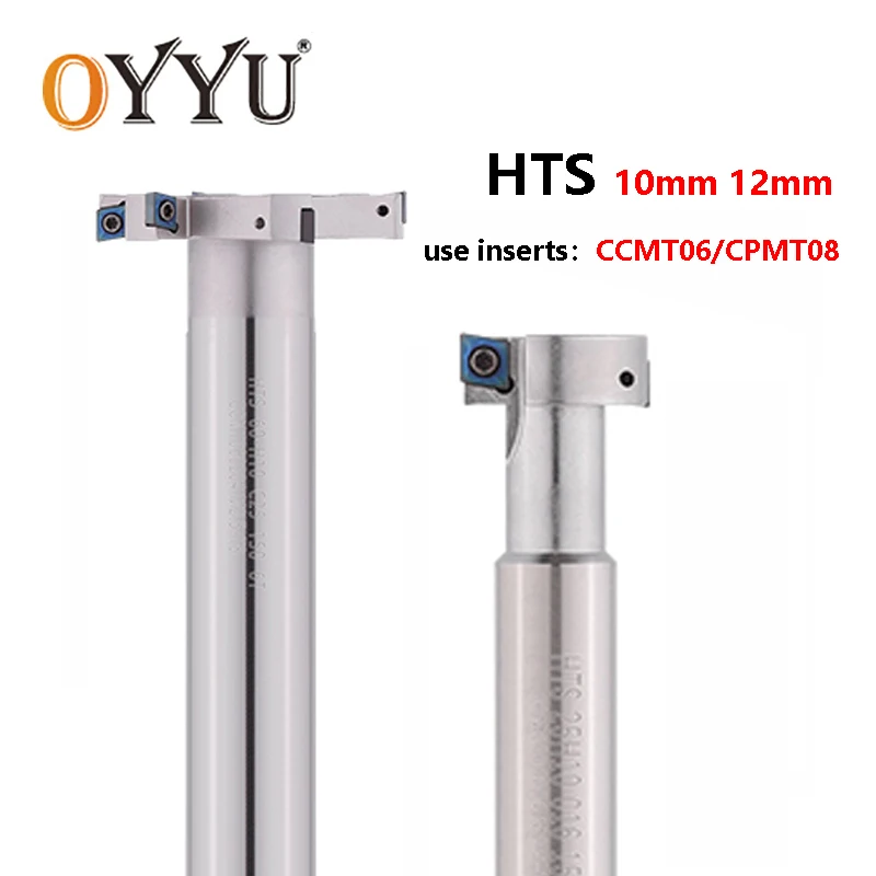 

OYYU T-slot Milling Cutter Shank HTS 10mm 12mm Three Sides CNC Holder 20-H10-C14-150-2T Carbide Inserts CCMT060204 CPMT080204