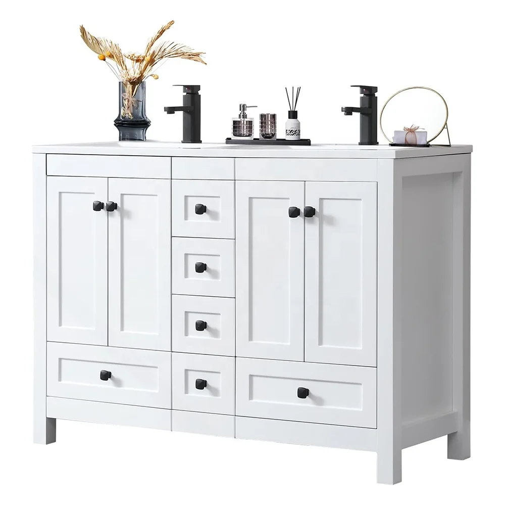 

*-48 Inch USA Dropshopping White Black Blue Luxury MDF Wooden Bathroom Vanity Storage Cabinet%