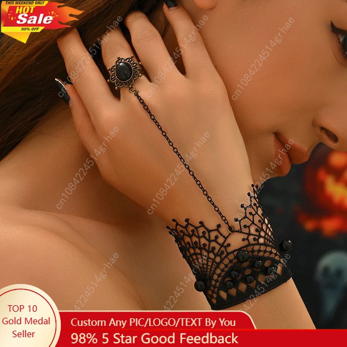 

Fashion, dark, creative lace, tassel, finger bracelet design, Halloween accessory