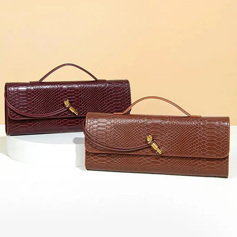 Luxury Design Top-Handle Bag for Women Evening Handbag Long Purse PU Snakeskin Pattern Crossbody Shoulder Bags Fashion Outfits