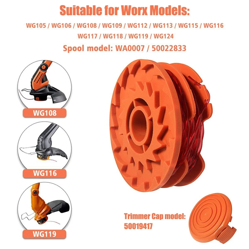 WA0007 / 50022833 Replacement Line Trimmer Spool For Worx WG116 WG119 Corded Electric String Trimmers, 16Ft 0.065Inch