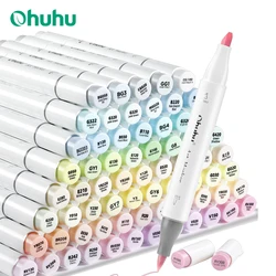 Ohuhu Honolulu 96 Pastel Colors Marker Pen Set Alcohol Art Markers Refillable Dual Tips Sketching Drawing Manga School Supplies