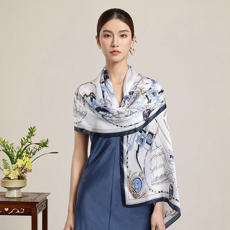 InjLong-Écharpe Imprimée de Luxe pour Femme, Mouchoir à la Mode de Hangzhou, 100%, 2024