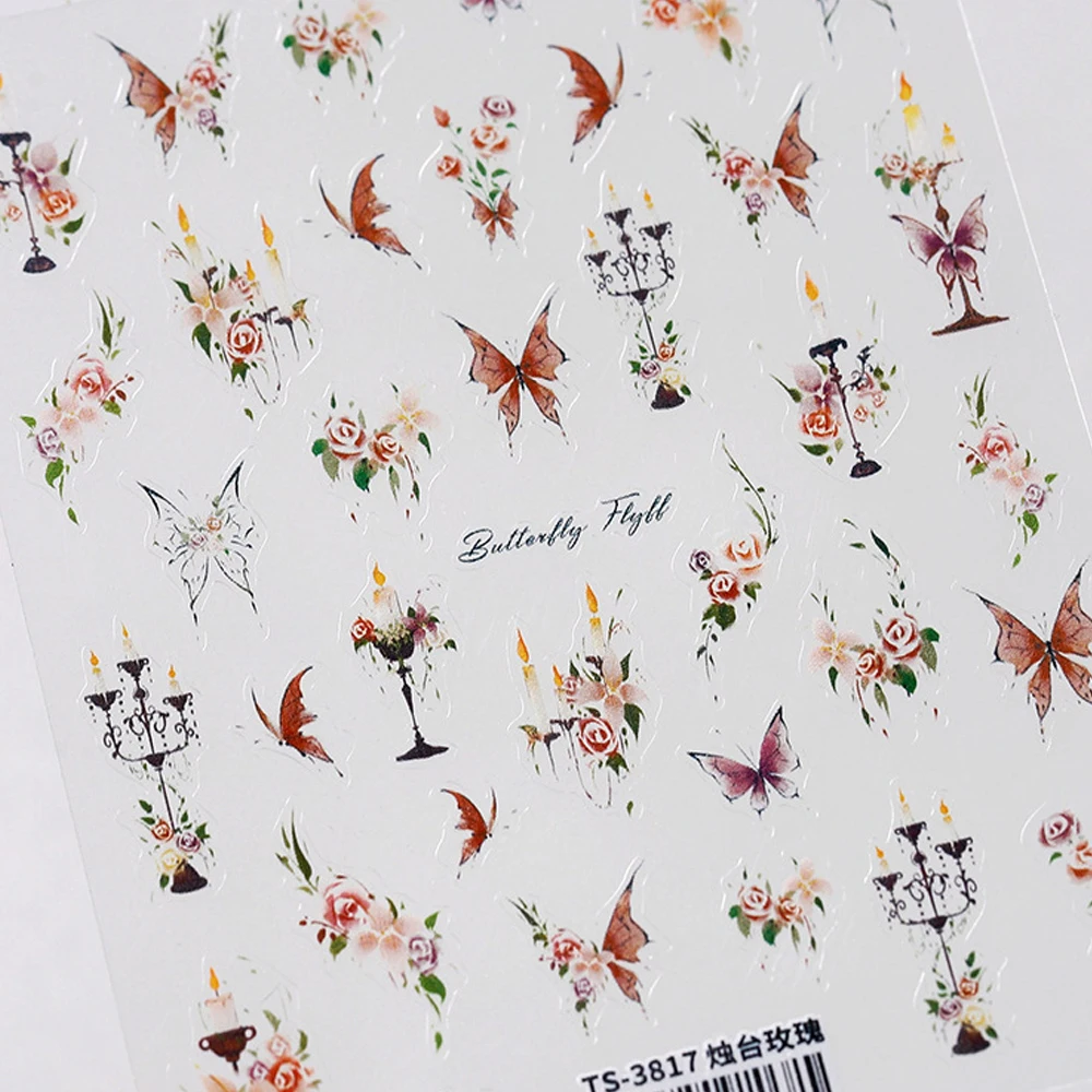 Enchanted Butterfly Garden Nail Art Sticker Oil Paint Flower Tulip Delicate Petals Vintage Florals Self Adhesive Manicure Decal