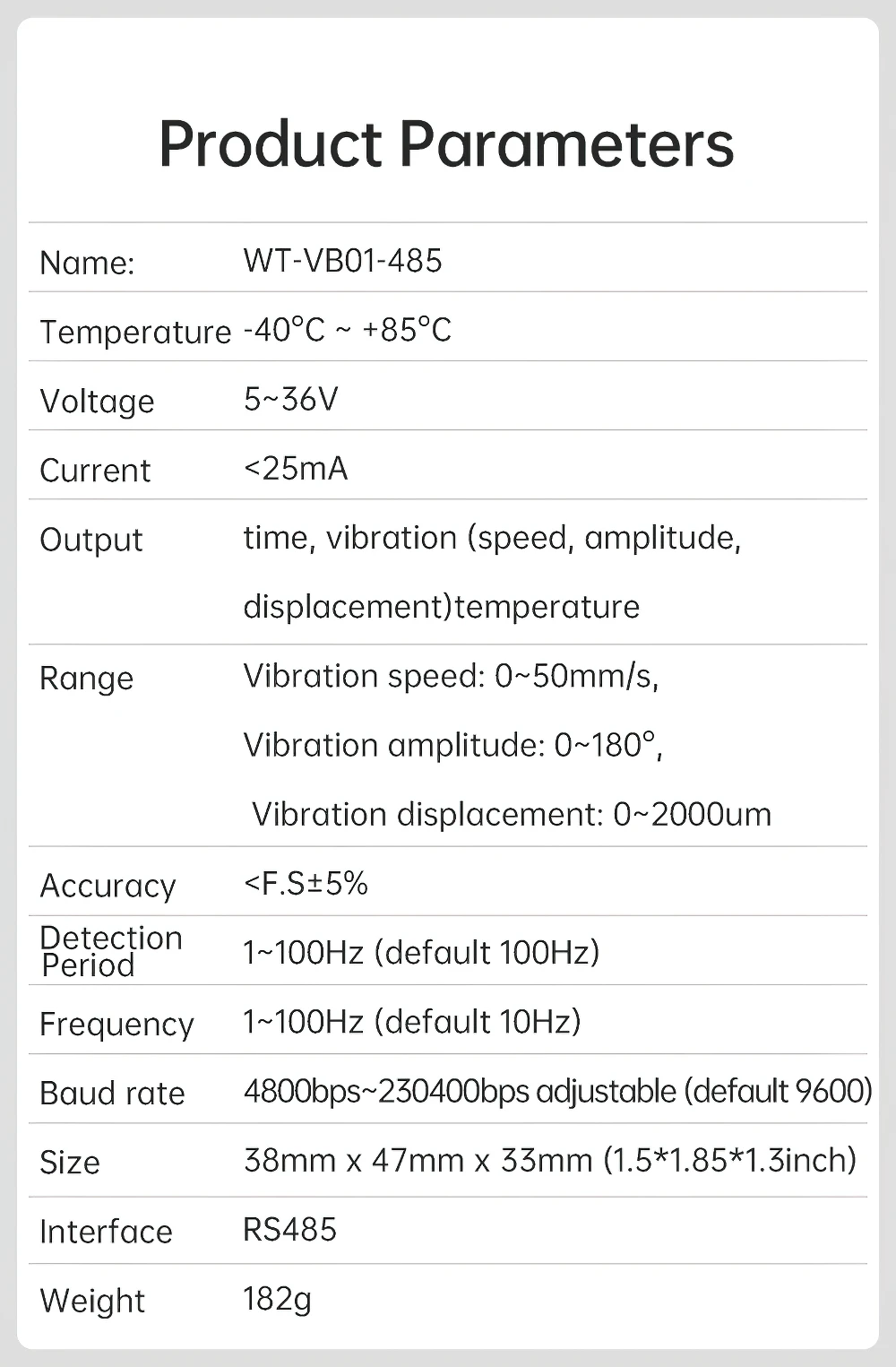 WitMotion WTVB01-485 triaxial displacement speed amplitude amplitude vibration sensor motor pump vibration monitoring wate