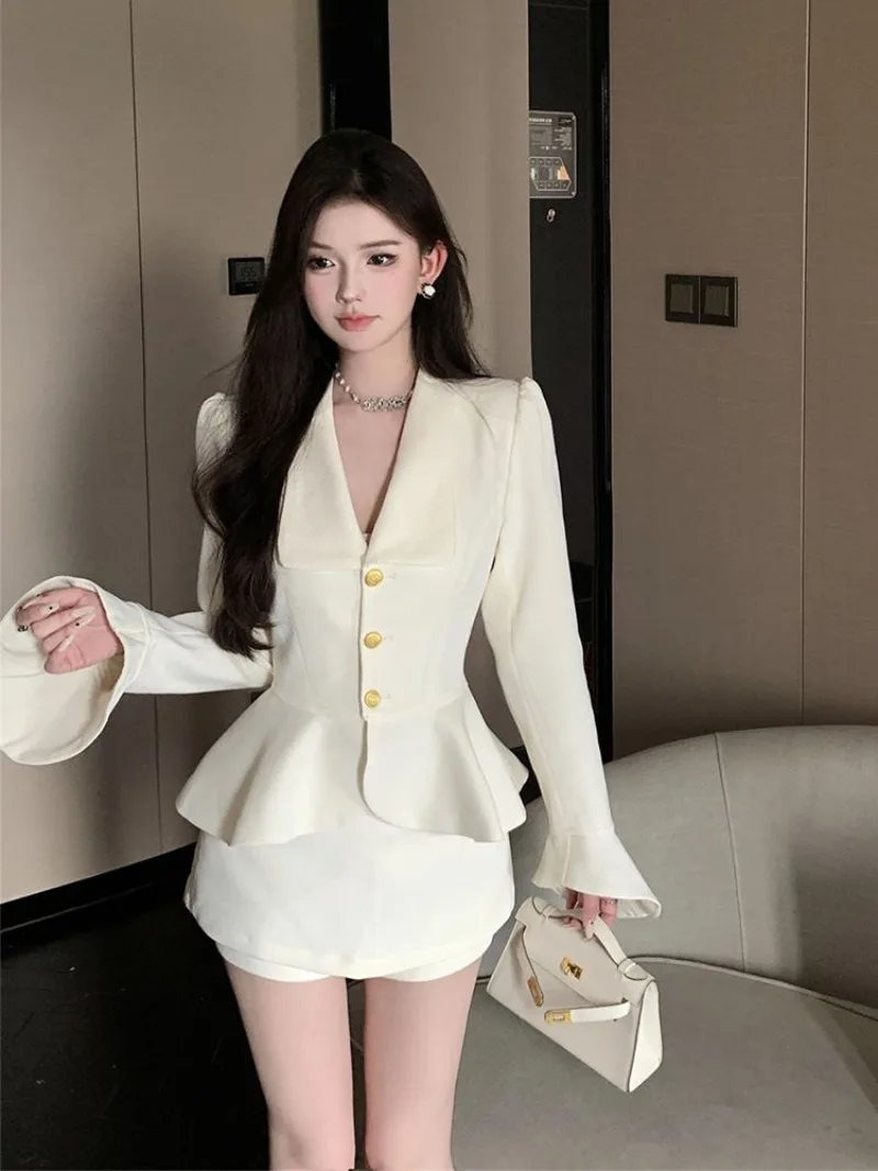 French Temperament Suit Jacket Culotte Two-piece Set Women Lapel Single Breasted Fashion Celebrity Slim Spring Chic Lady Set New