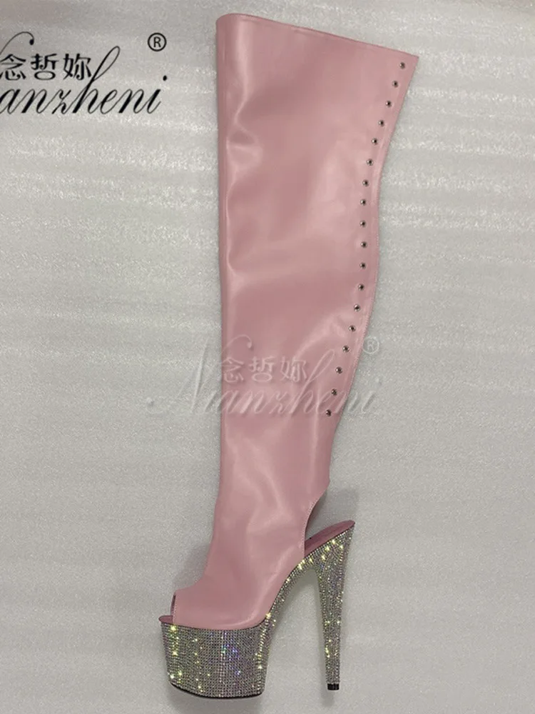 Platform Over The Knee Boots 17cm Rhinestone Stage Gothic Glitter Stripper High Heels pole dance heels Party Exotic Sexy Fetish