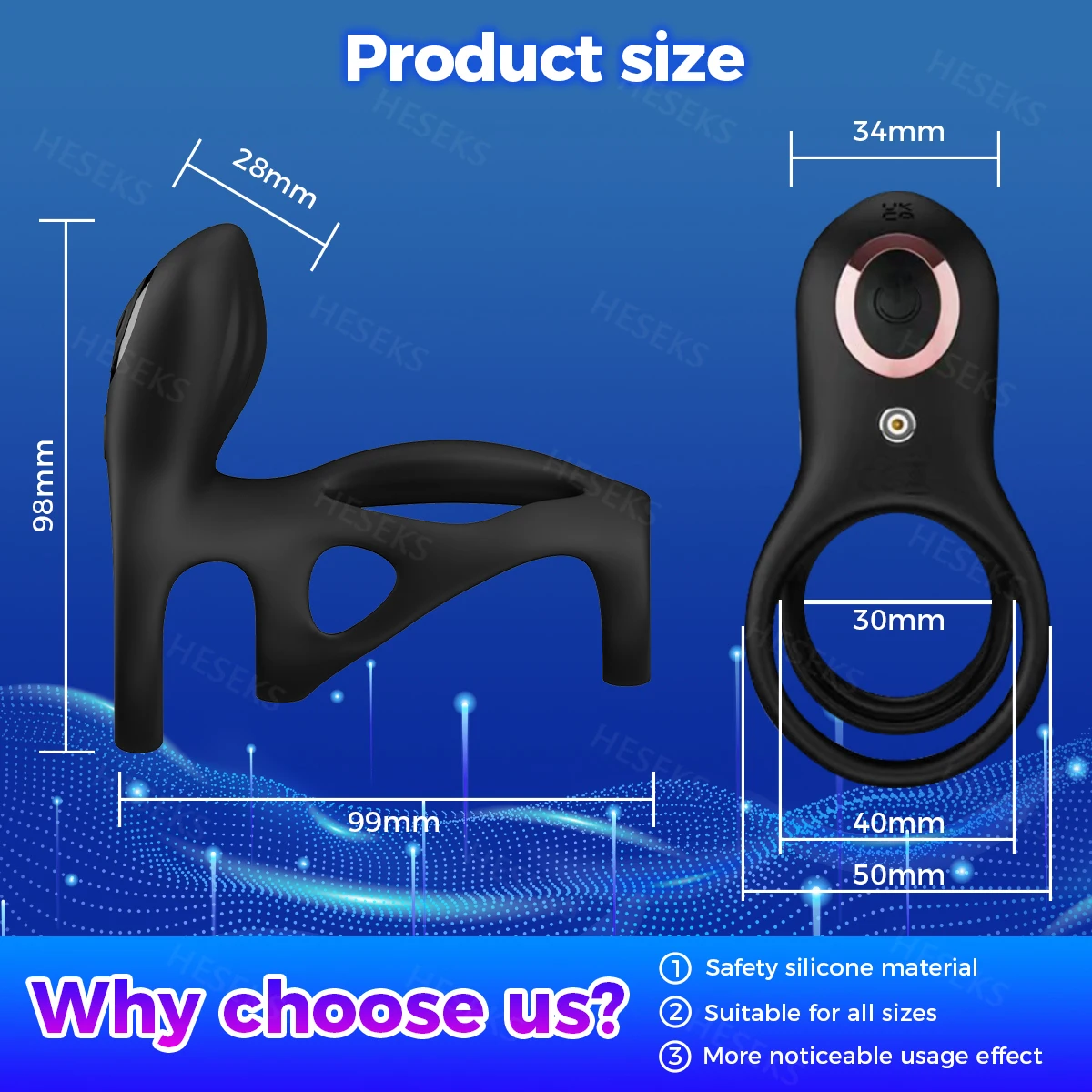 HESEKS Vibrating Penis Ring Cock Sleeve Penis Vibrator Extender Enlarge Cock Cage Delay Ejaculation Erection Sex Toys for Men 18