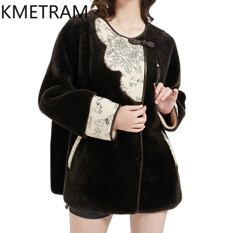 

KMETRAM Natural Sheepskin with Wool Atttached Fur Coat Vintage Coffee Clothes for Woman 2025 Luxury Winter Short Jacket пальто