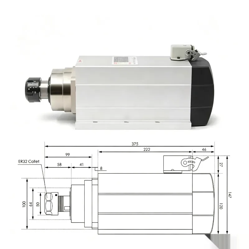 G-Penny 6.0KW ER32 Air Cooled Spindle Motor 300Hz 18000rpm Ceramic Ball Bearings and 7.5kW FULING Motor Speed Controller