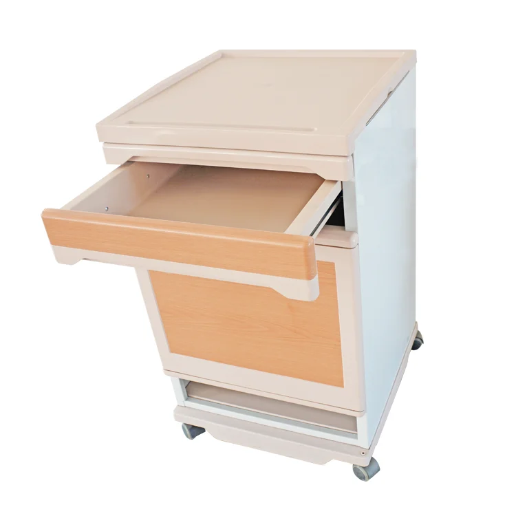 manual ABS medical bedside tables for bed use with patient tables and storage