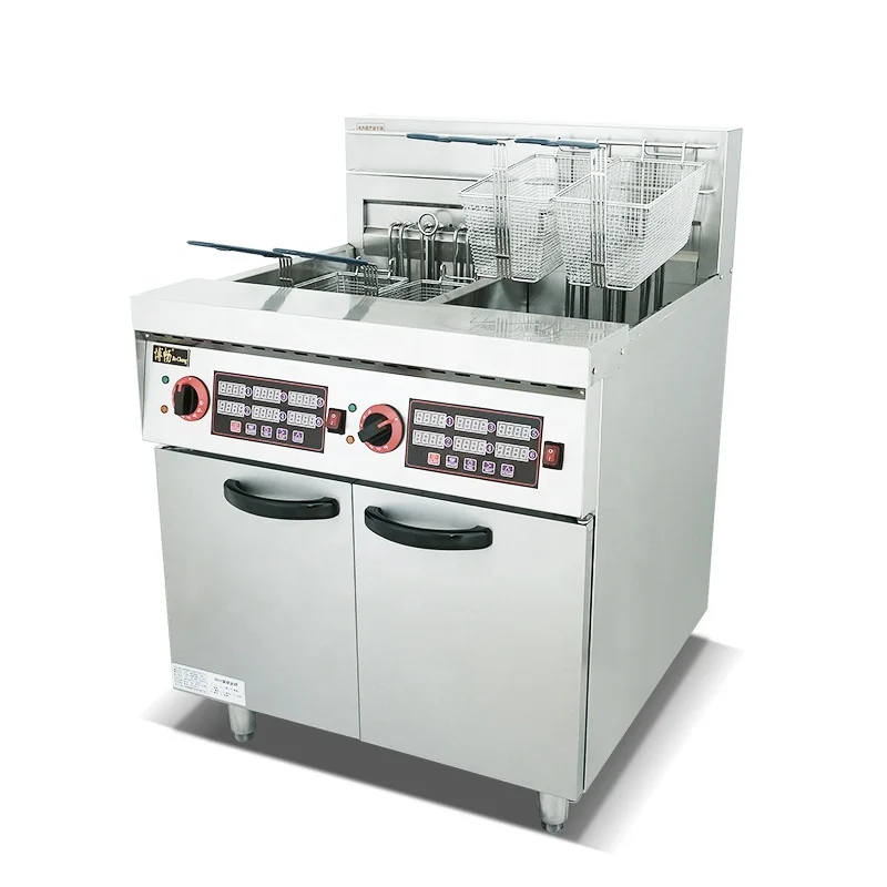 30L + 30L 商業ステンレス鋼垂直 2 タンク 4 バスケットフライヤータイマー商業卸売価格工場 OEM