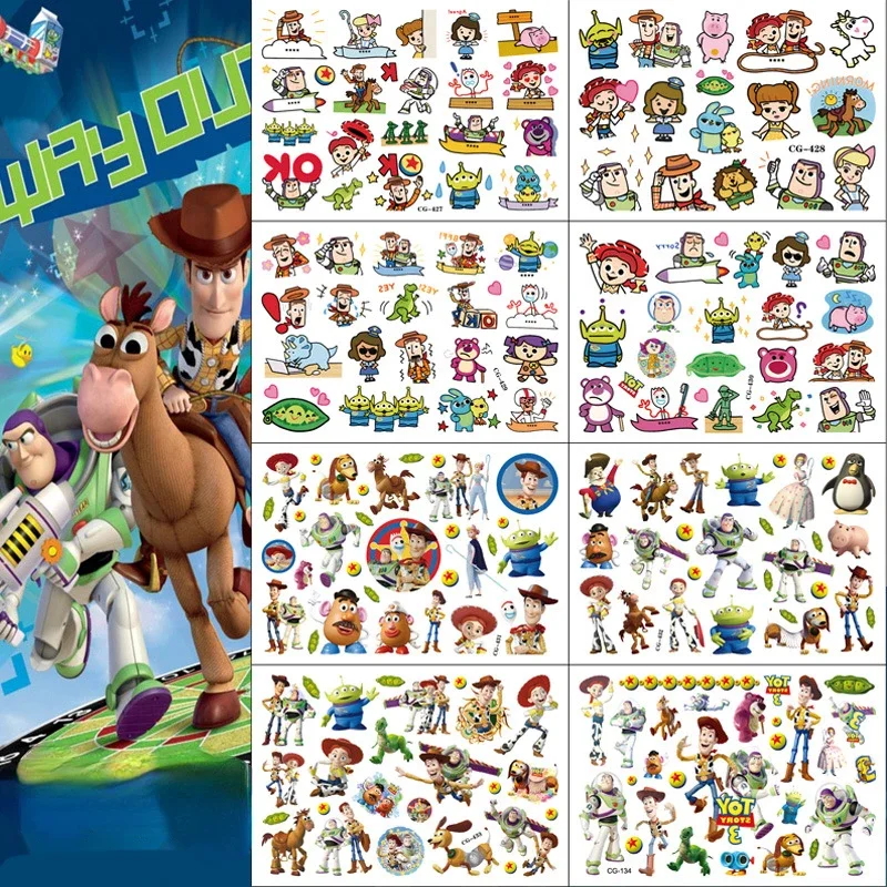 Toy Story Tattoo Stickers Waterproof Cute Buzz Sticker Anime Birthday Party Supplies Decoration For Kids Women Men Gift