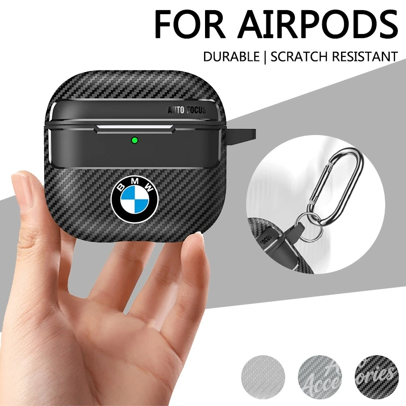 

For Airpods 1/2/3/4/Pro Earphone Case Carbon Fiber Bluetooth Headset Shell With Carabiner Keychain For BMW X1 X2 X3 X5 X4 X6 X7