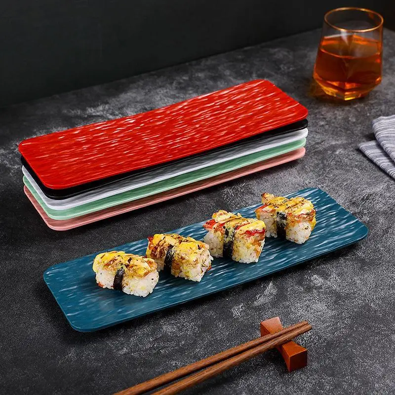 New Reusable Melamine Long Sushi Platters Textured Surface Break Resistant For Japanese Restaurant Home Sushi Parties
