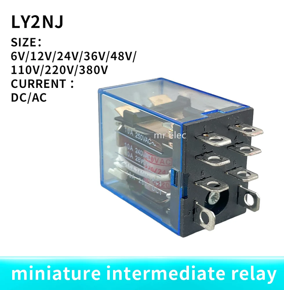 1Pcs   LY2 Relay  Ly2NJ DC12V AC12V DC24V  AC24V  Small relay 10A  8 Pins Coil DPDT Power Relay Coil General Purpose Relay