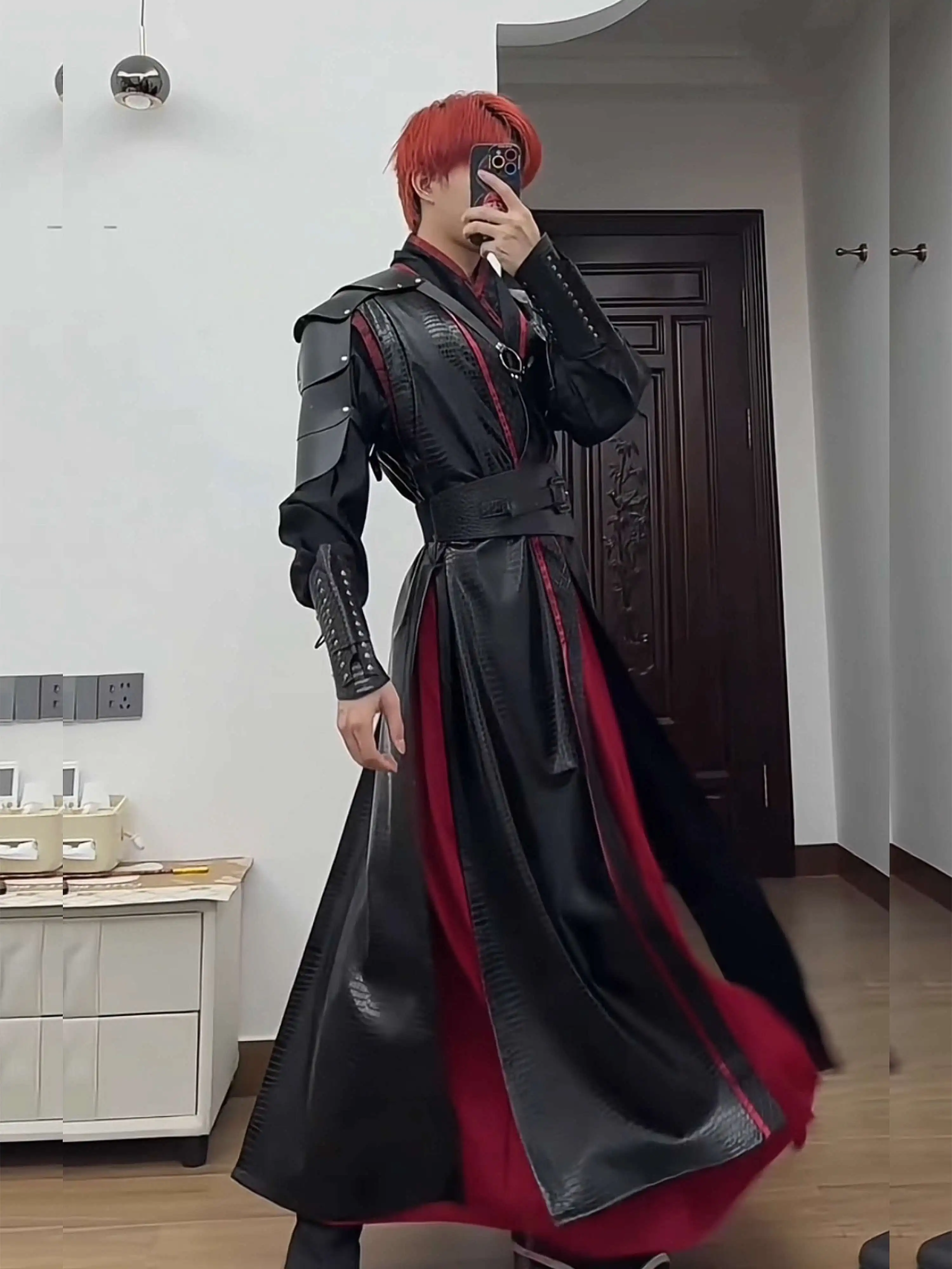 

New Red And Black Set Improve Xiake Style Leather Han Elements Fiesta Carnival Halloween Cos Cosplay Cummerbund