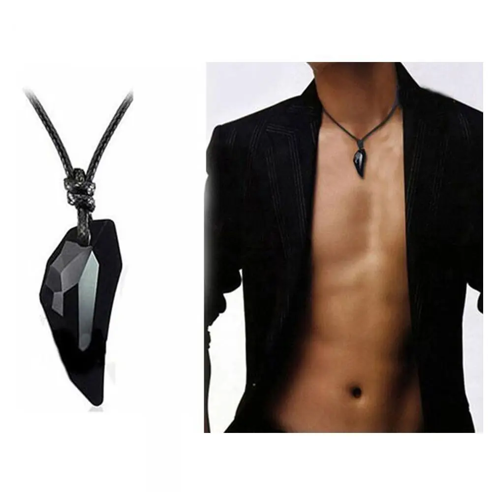 Fine Polished Black Sapphire Austrian Crystal 18K Plated Wolf Tooth Pendant Necklace Couple Accessories Adjustable Length