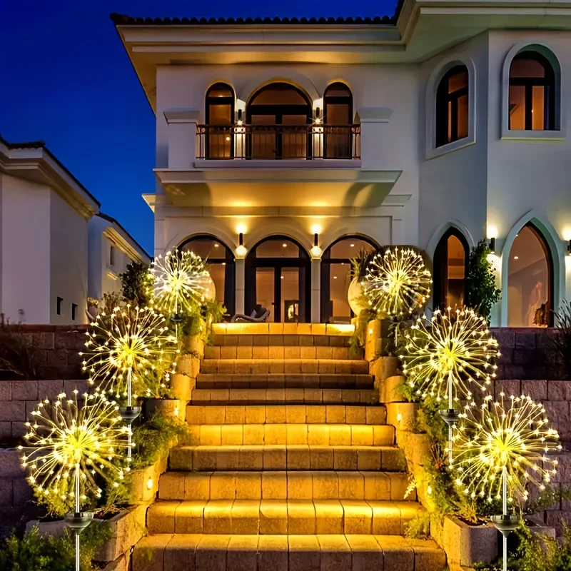 1PC Of Warm Colour Of LED Solar Garden Lights, Solar Lights with 8 Lighting Modes Outdoor Light.Suitable for Garden