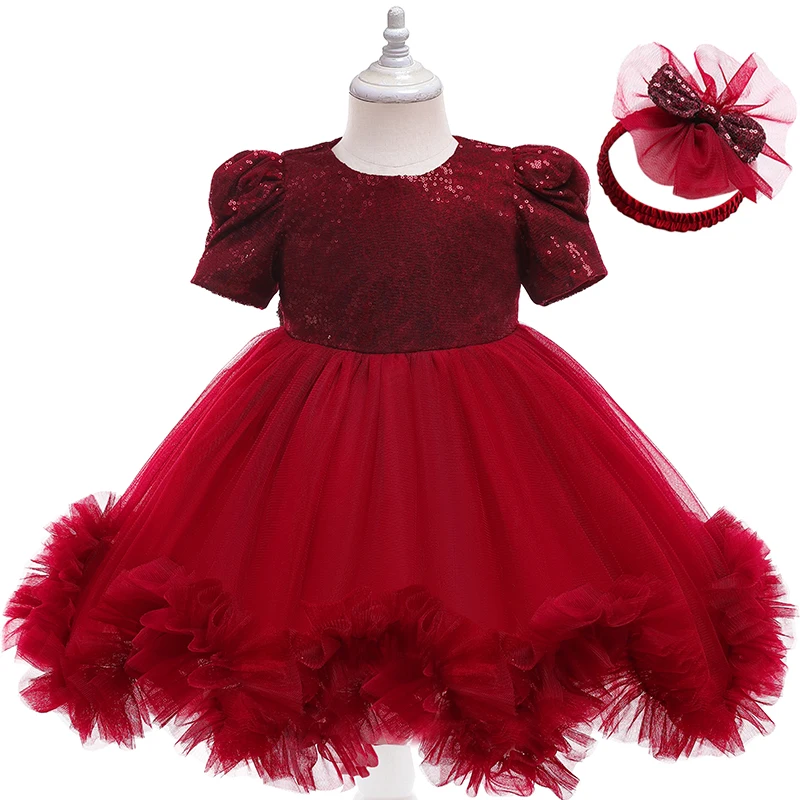 Baby Dress 0-2 Birthday Party Cute Sequin Girl Princess Dress Bow Flower Christmas Party Elegant Girl Evening Dress