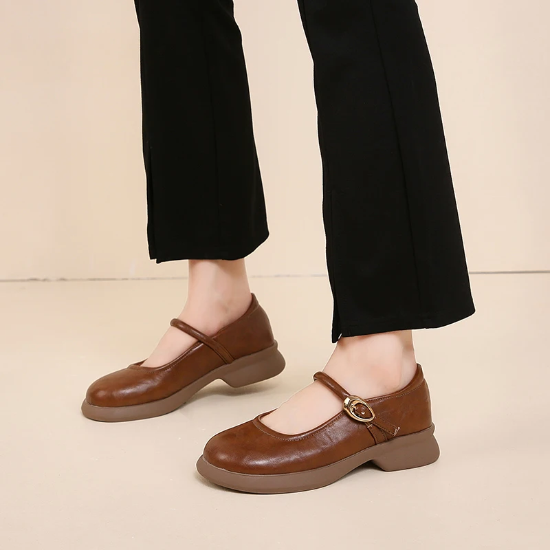 Womens Loafers Shoes Shallow Mouth Round Toe Patent Leather Ballet Flats Female Footwear Slip-on On Heels Dress Mary Janes High image 2