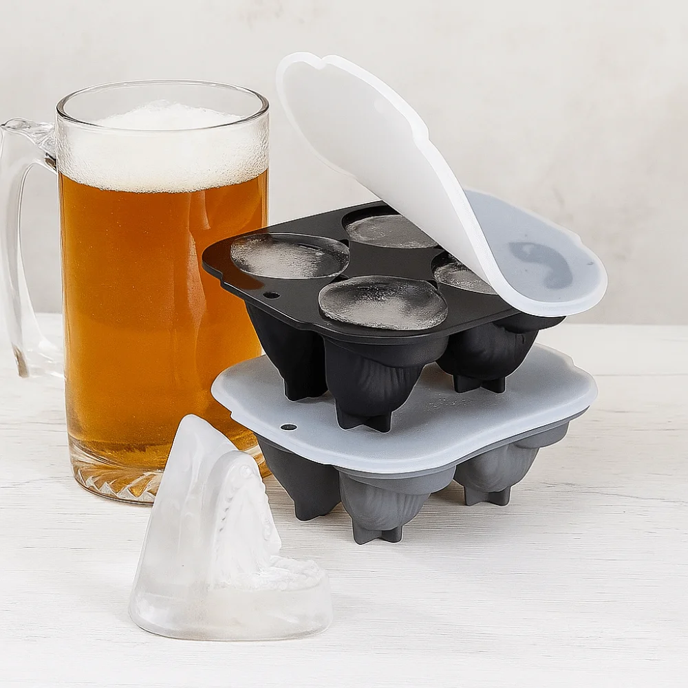 

2pcs 3D Sharks Ice Cube Mold 4 Grid Food Grade Silicone Ice Cube Tray Easy Demolding DIY Ice Cube Maker Refrigerator