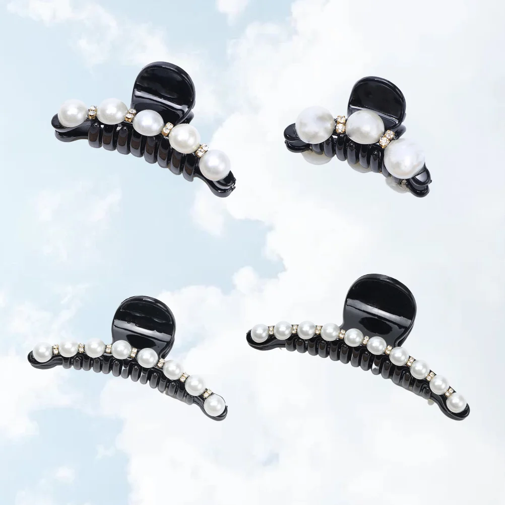 

4Pcs Pearl Hair Catch Barrette Good Quality Clips for Beautiful Hairstyles No Hurt Teeth Design for All Hair Types Black S M L
