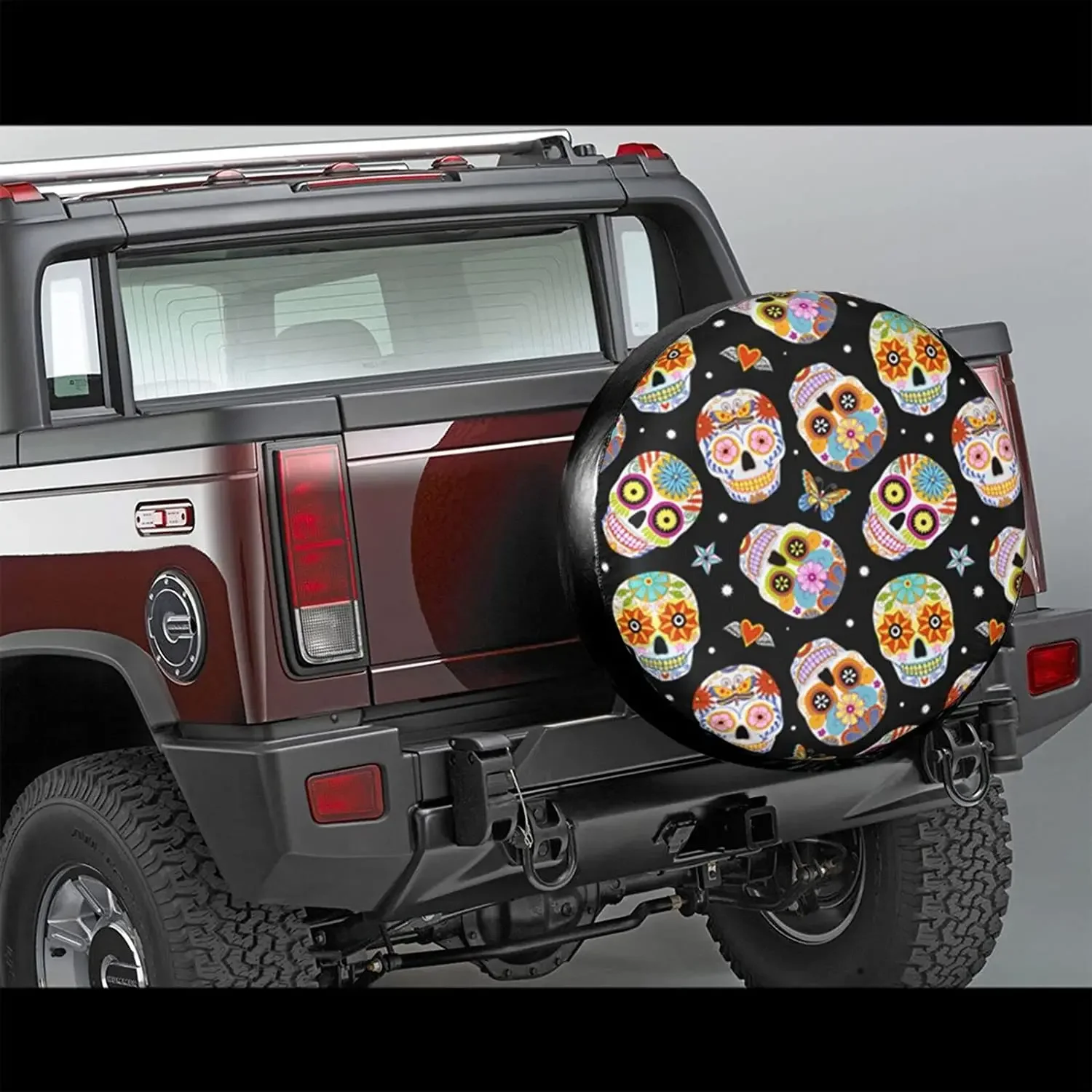 Sugar Skulls Butterfly Print Spare Tire Cover Waterproof Universal Wheel Cover Dust-Proof Tire Wheel Protector 14