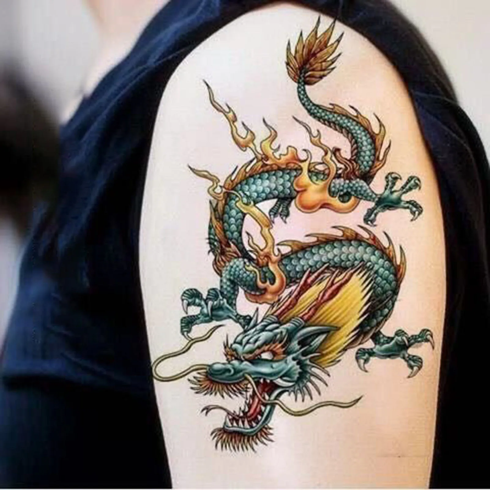 Kleurrijke Groene Dragon Tattoo Stickers Zweetbestendig Half Arm Kalf Tattoo Stickers Geschikt Voor Mannen En Vrouwen