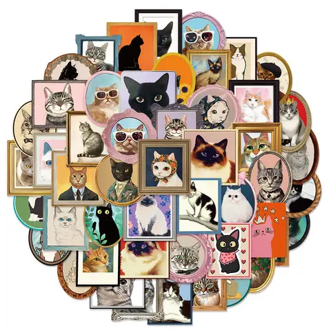 50PCS Cute Cat Decoration Fun Graffiti Stickers DIY Phone Case Notebook Scrapbook Phone Stickers