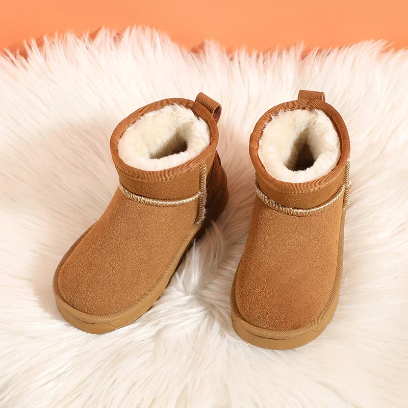 Children's Winter Boots for Boy Black Brown Versatile Girls Thickened Plush Boots Warm Causal Kids Fashion Snow Boot Solid Color