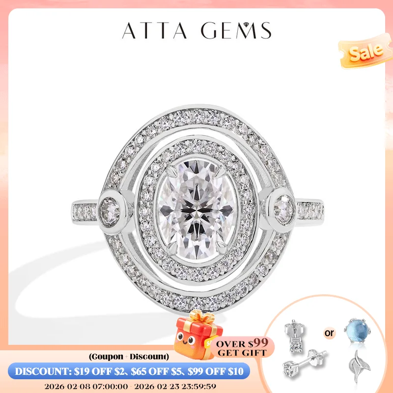 

ATTAGEMS S925 Sterling Silver Moissanite Rings for Women Oval Cut 1.5CT Diamond Engagement Wedding Jewelry Gift With Certificate
