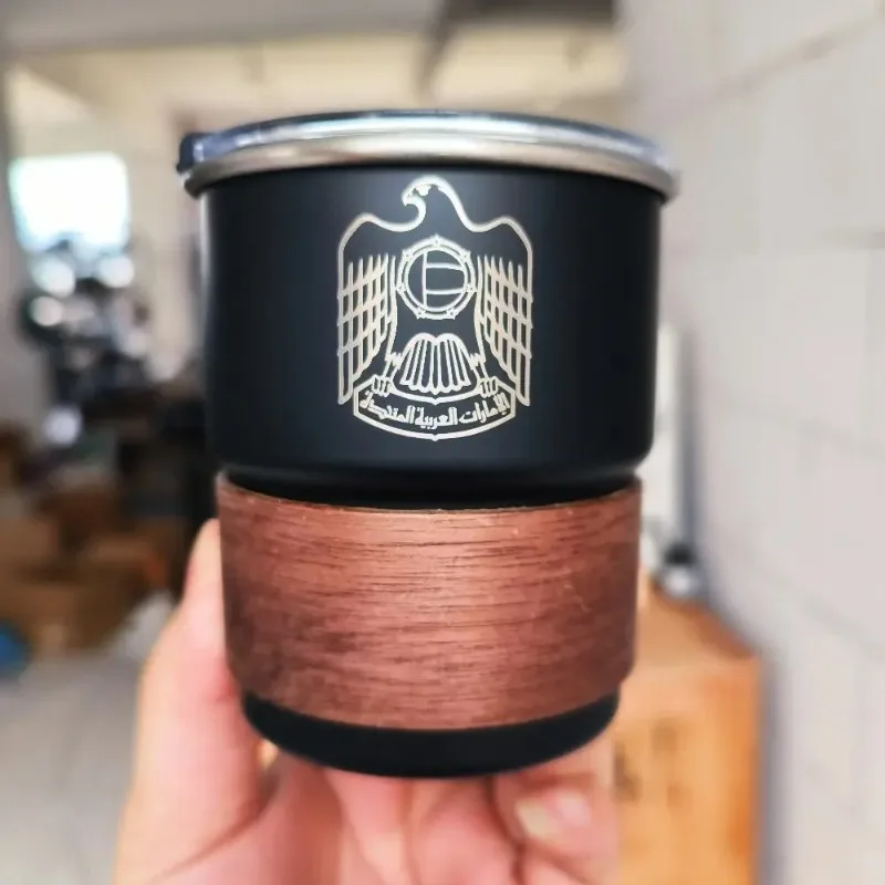 The United Arab Emirates Logo Stainless Steel Cup Mug with Wood Lid 300ml Outdoor Camping Coffee Mug Wholesale Gift Cups